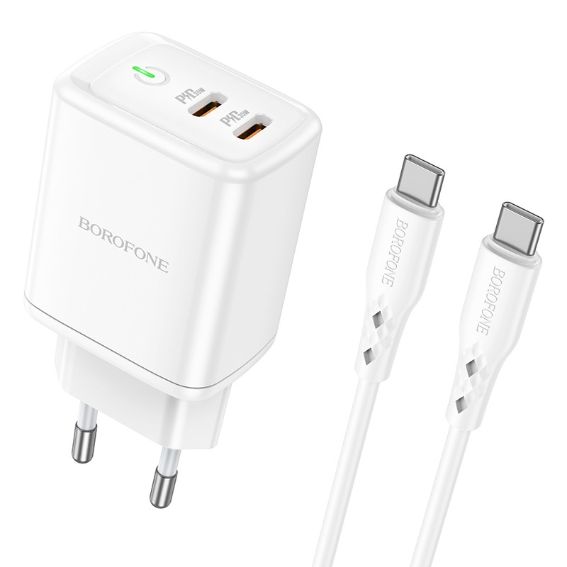 Lādētājs Borofone BN9 35W 2xUSB-C + USB-C uz USB-C kabelis 1.0m, balts