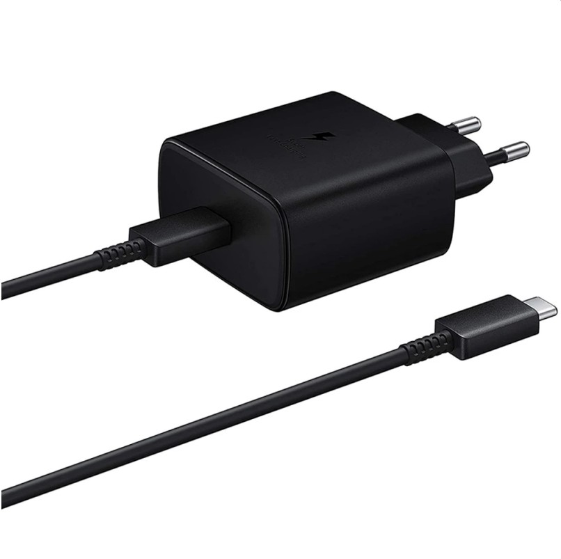 Samsung EP-TA845EWE 45W sienas lādētājs ar USB-C kabeli Samsung EP-DW767JWE 45W 1.8m (OOB Bulk - aizstājēja iepakojums) - melns