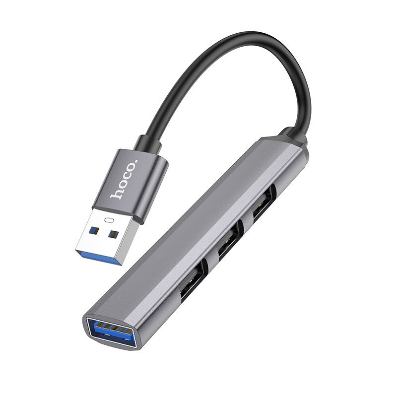 USB koncentrators Hoco HB26 4-in-1 adapteris USB-A uz 1xUSB3.0 + 3xUSB2.0, pelēks