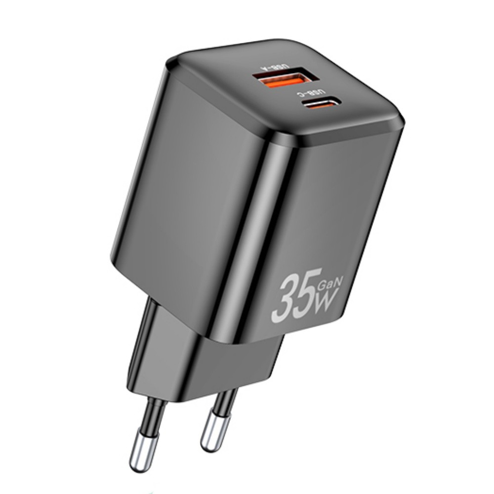 Lādētājs Awei PD66-EU 35W GaN USB-A/USB-C melns
