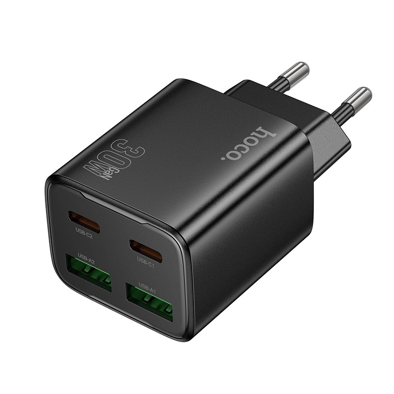Lādētājs Hoco N56 30W GaN 2xUSB-C/2xUSB-A melns