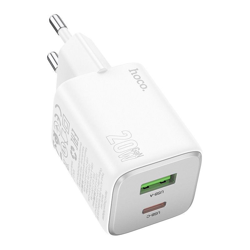 Lādētājs Hoco N41 20W GaN USB-A/USB-C balts