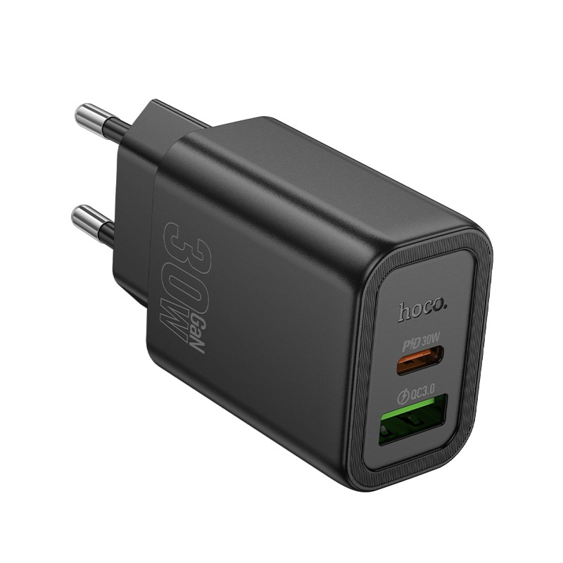Lādētājs Hoco N63 30W GaN USB-C/USB-A melns