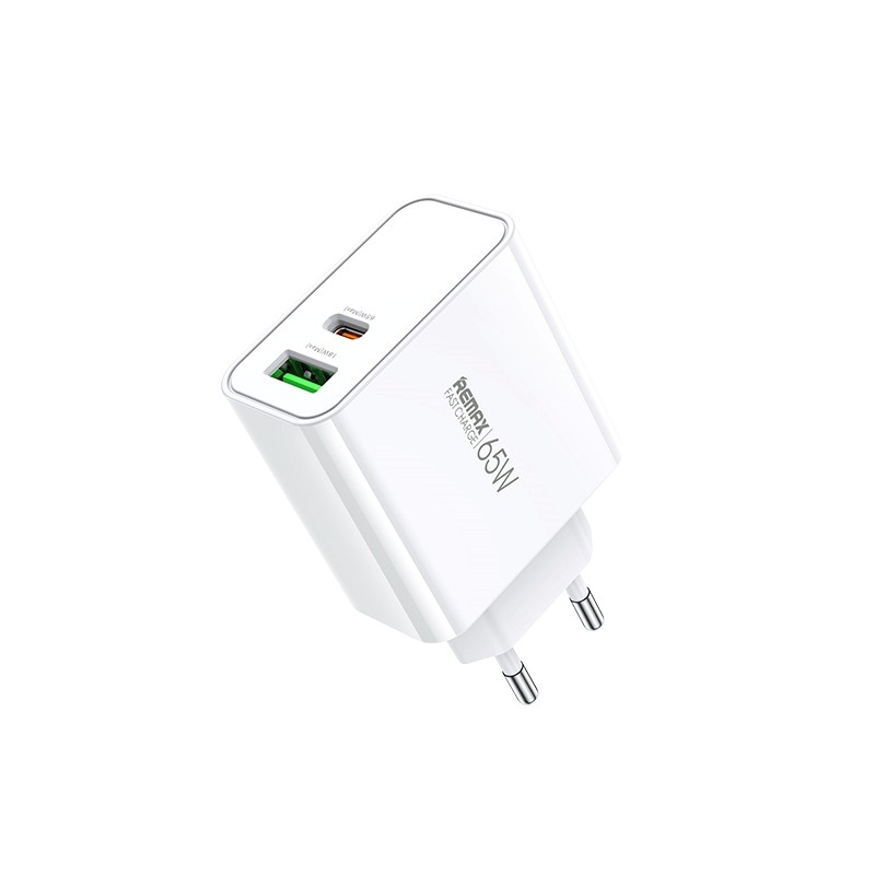 Lādētājs Remax RP-U125 65W GaN USB-C/USB-A balts