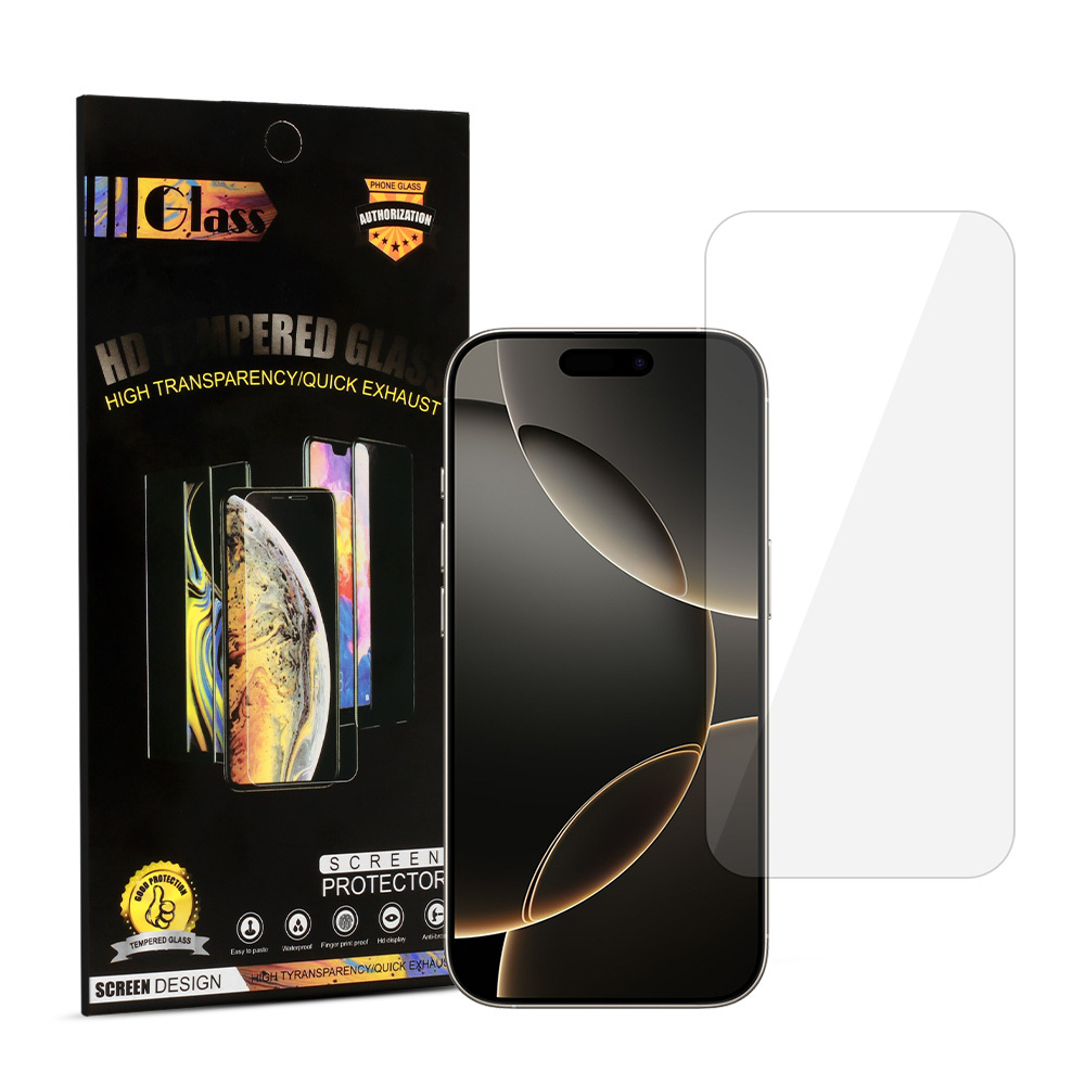 Rūdīts stikls HARD 2.5D priekš IPHONE 16 PRO/17/17 PRO (stiprāka līme 380µ)