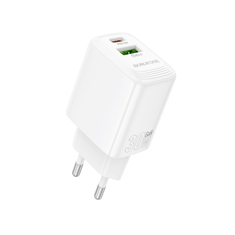 Borofone sienas lādētājs BN29 Fuente - USB + Type C - QC 3.0 PD 30W balts
