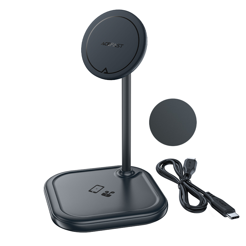 Acefast 15 W Qi bezvadu lādētājs iPhone (ar MagSafe) un Apple AirPods statīva magnētiskais turētājs pelēks (E6 pelēks)