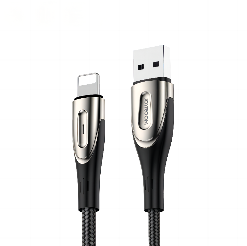 Joyroom Sharp sērijas S-M411 USB-A / Lightning 3A kabelis 1.2m ar uzlādes indikatoru - melns