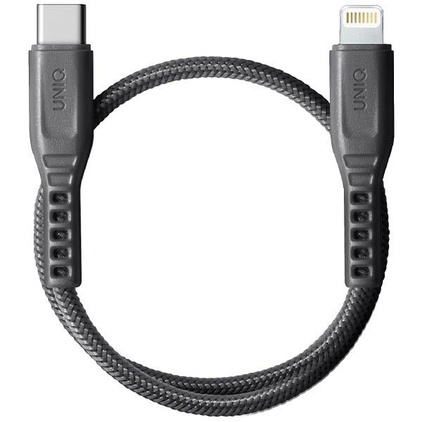 Uniq Flex USB-C / Lightning 18W neilona kabelis 30 cm - pelēks