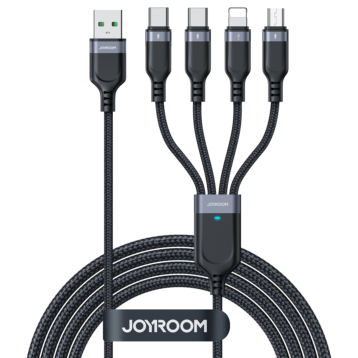 Joyroom Multi-Use Series S-A18 4in1 USB-A - USB-C / USB-C / Lightning / micro USB kabelis 1.2m – melns