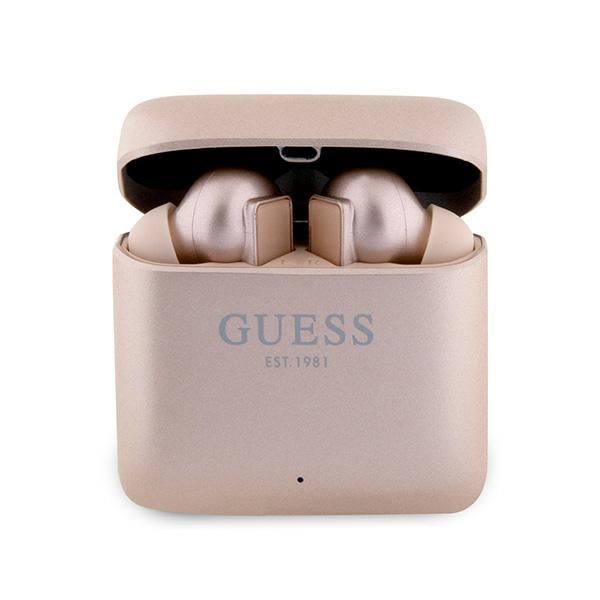 Guess GUTWSSU20ALEGP TWS Bluetooth austiņas + dokstacija rozā zelts/rozā zelts drukāts logotips