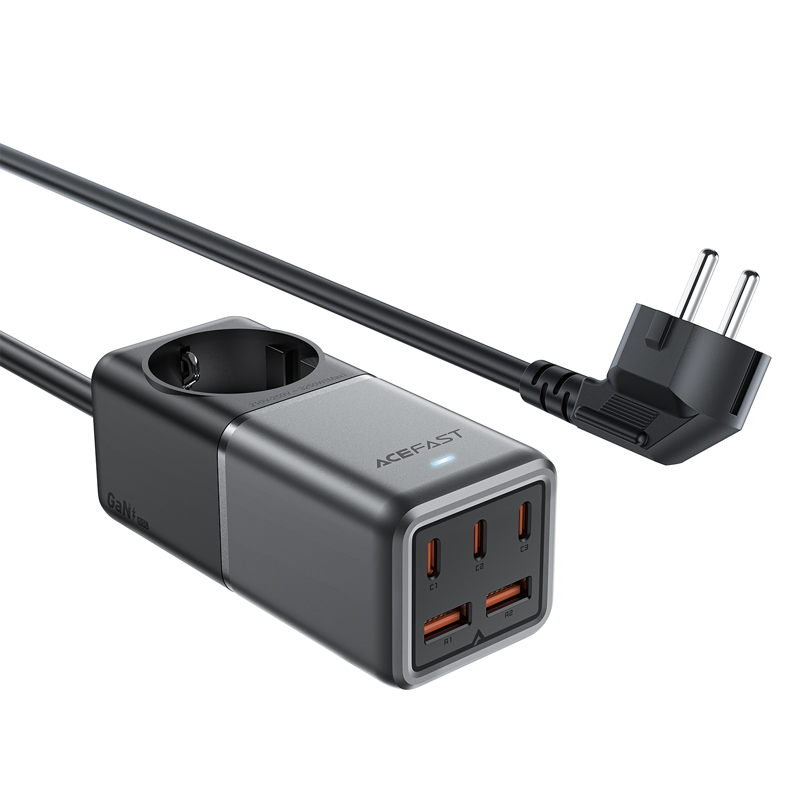 Acefast Z2 GaN 75W PD galda lādētājs 3x USB-C 2x USB-A - melns un pelēks