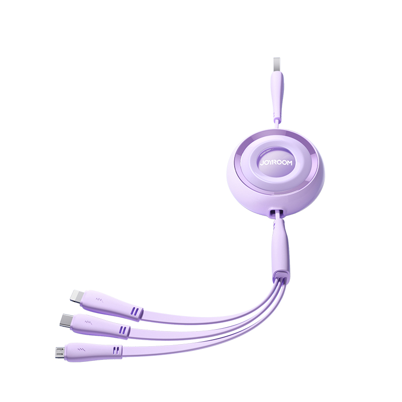 Joyroom Colorful Series S-A40 izbīdāmais 3-in-1 kabelis USB-A - USB-C / Lightning / Micro USB 1m - violets