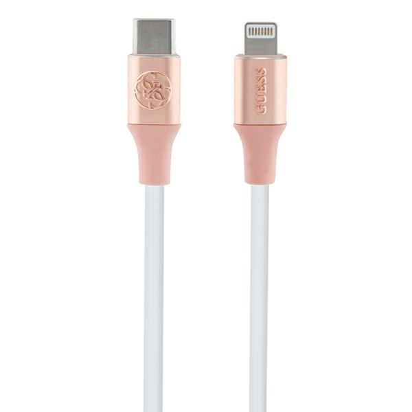 Guess Ebossed Logo USB-C / Lightning kabelis 1,5 m ar ātru uzlādi - rozā krāsā
