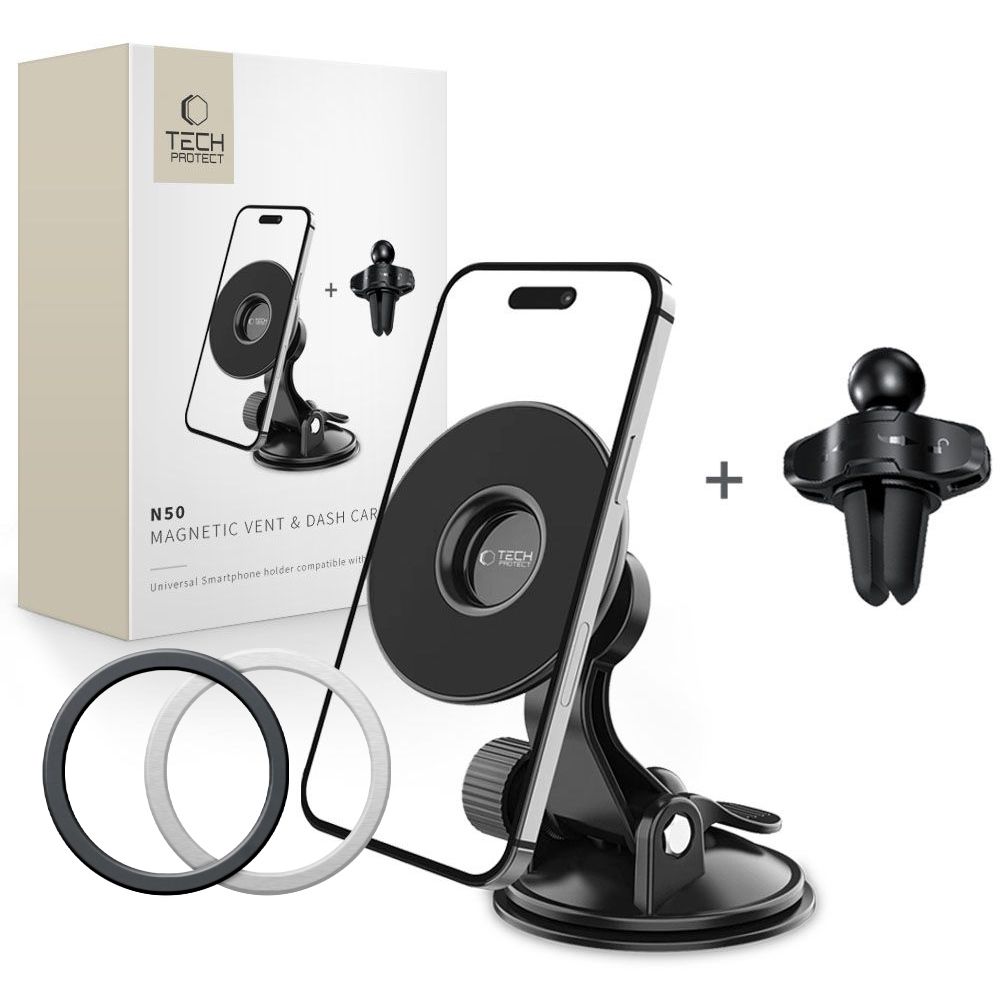 Tech-Protect N50 MagSafe magnētiskais automašīnas tālruņa turētājs panelim / gaisa ventilācijas režģim - melns