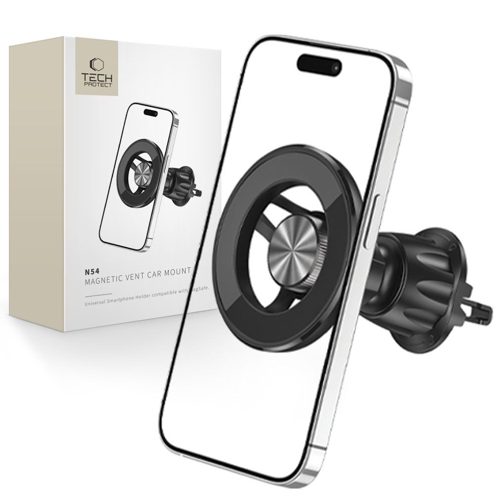 Tech-Protect N54 magnētiskais tālruņa turētājs automašīnai ar MagSafe, stiprināms pie ventilācijas restes - melns