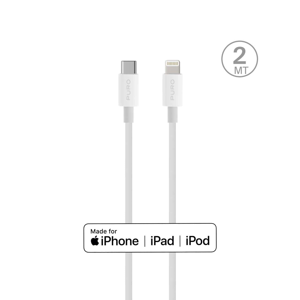 Puro Plain kabelis Apple ar MFI USB-C - Lightning 2.0 2.4A 2m - balts