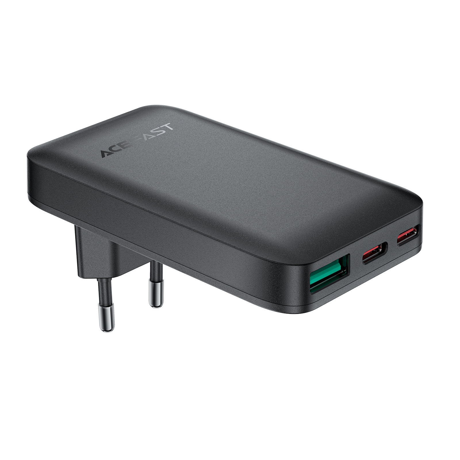 Acefast A100 65W GaN 2 USB-C + USB-A īpaši plāns lādētājs - melns