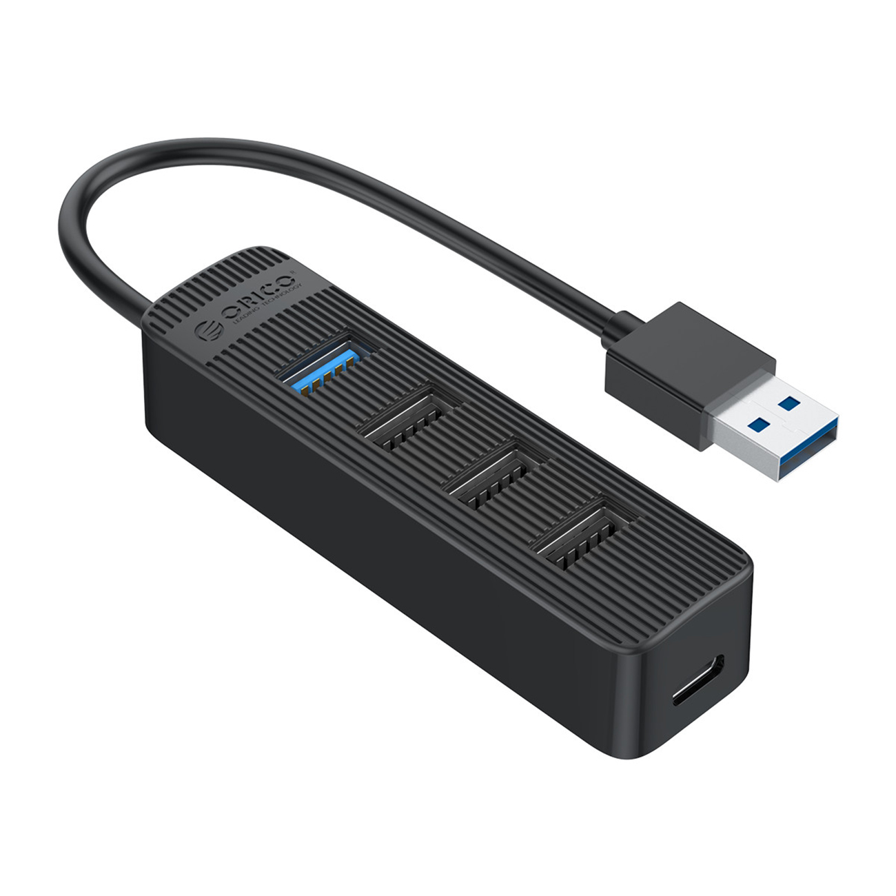 Orico TWU32-4A USB-A 3.1 hub / 1x USB-A 3.1 + 3x USB-A 2.0 + USB-C 5V/3A - melns