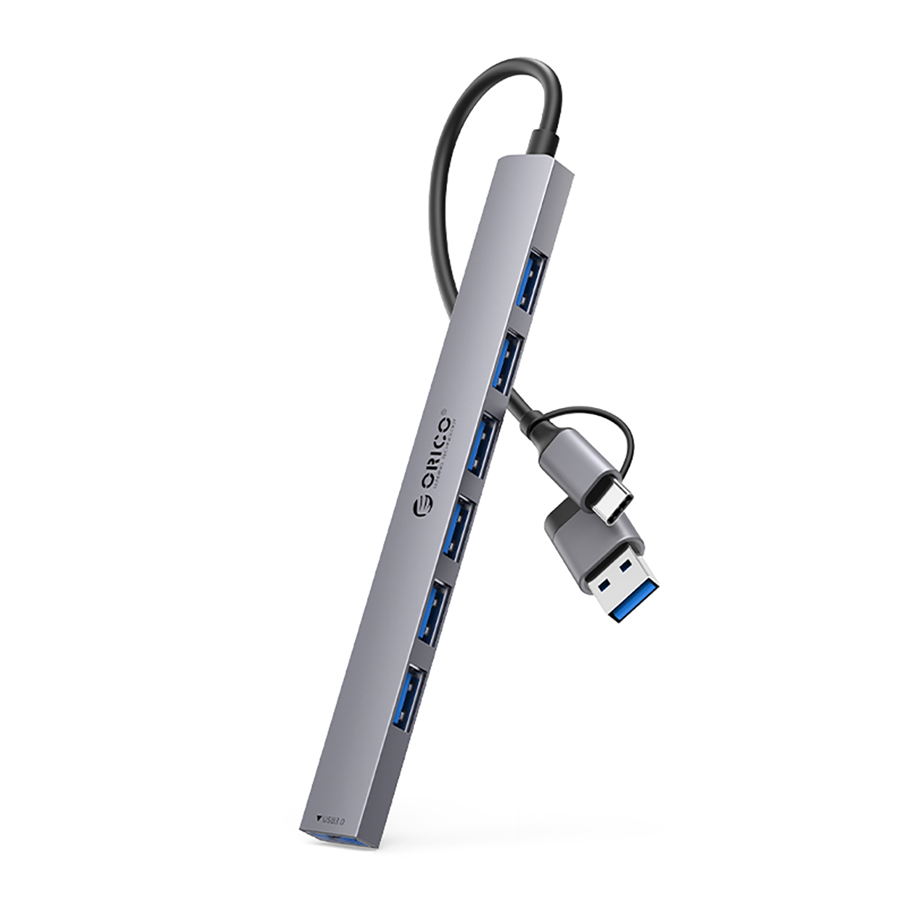 Orico YSA2-U3 USB-A/USB-C Hub dokstacija 1x USB-A 3.0 + 6x USB-A 2.0 - pelēka