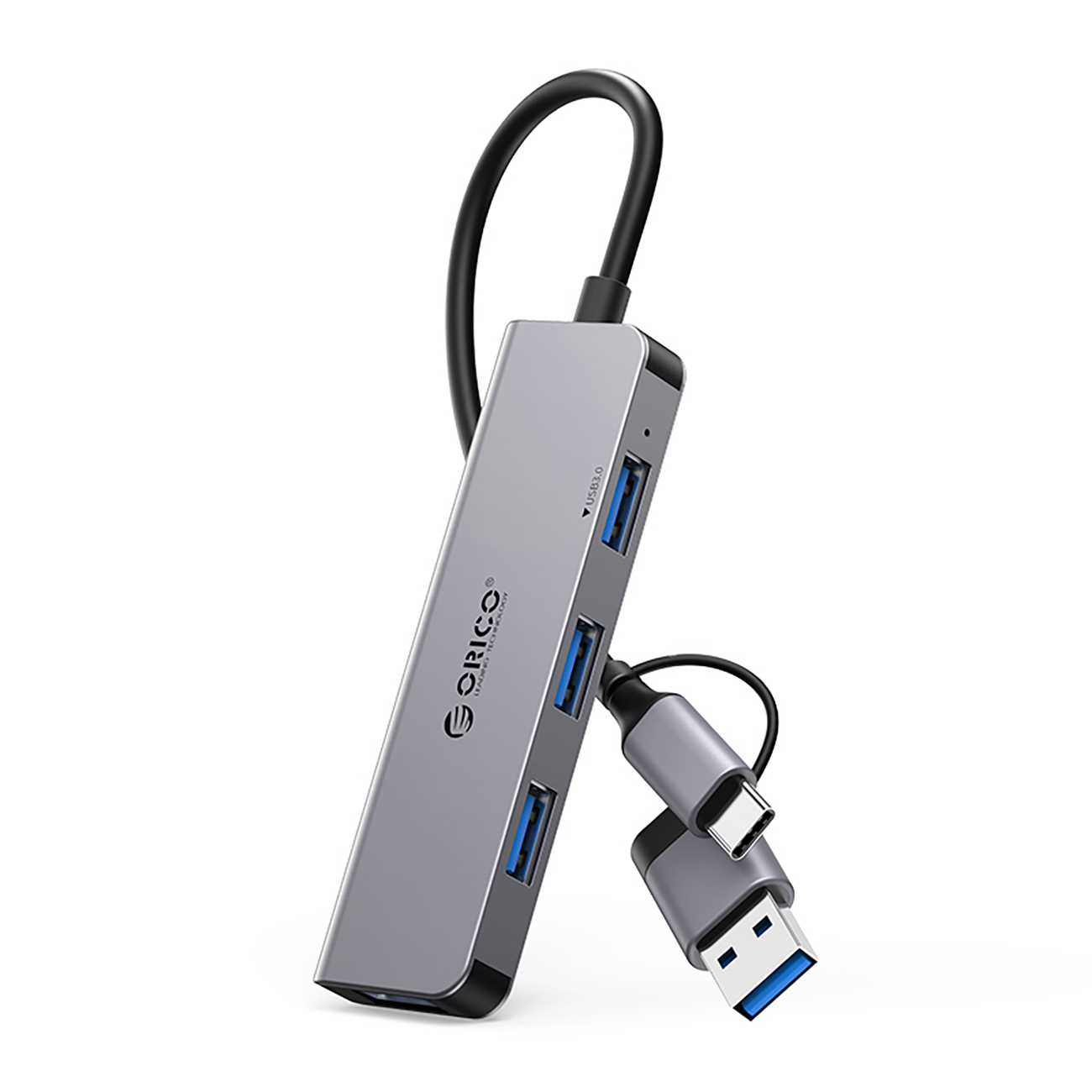 Orico YSA5-U3 USB-A/USB-C Hub dokstacija 3x USB-A 2.0 + 1x USB-A 3.0 - pelēka