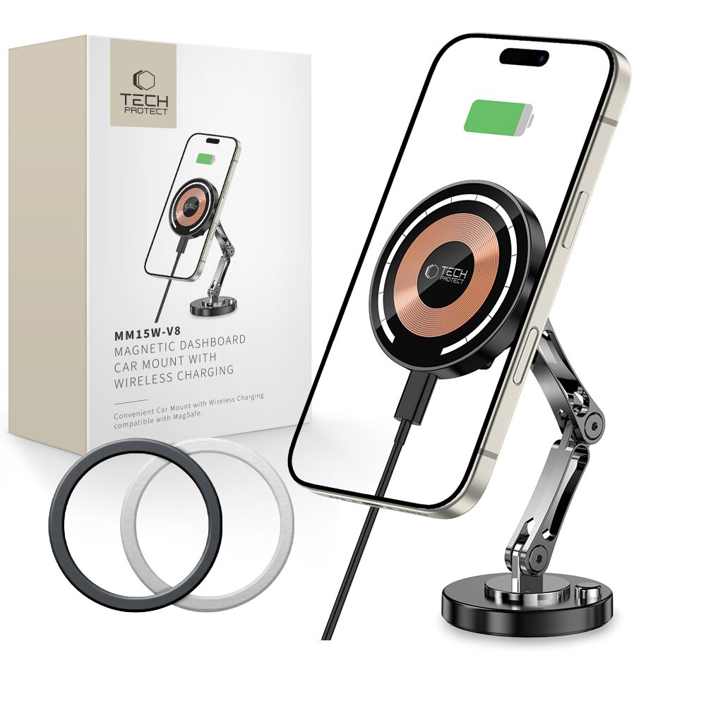 Tech-Protect MM15W-V8 Magnētiskais turētājs priekš paneļa ar MagSafe 15W - melns