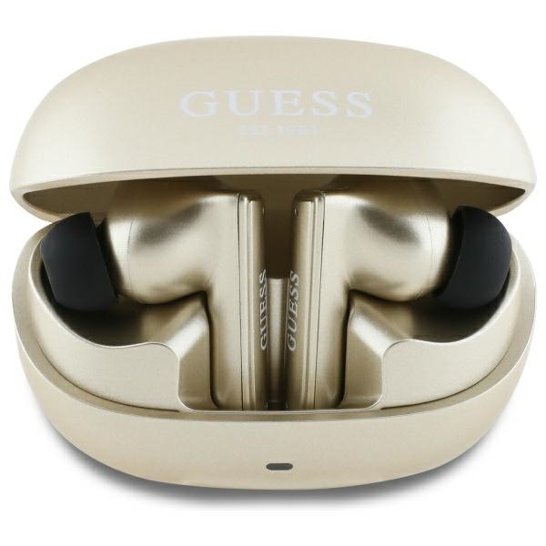 Guess Bluetooth austiņas GUTWST88MCTGD TWS + dokstacija zeltainas/zeltainas kapsula drukāts logotips