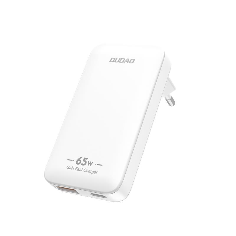 Dudao A65Q 65W GaN ceļojumu sienas lādētājs USB-A / USB-C PD īpaši plāns EU / US – balts