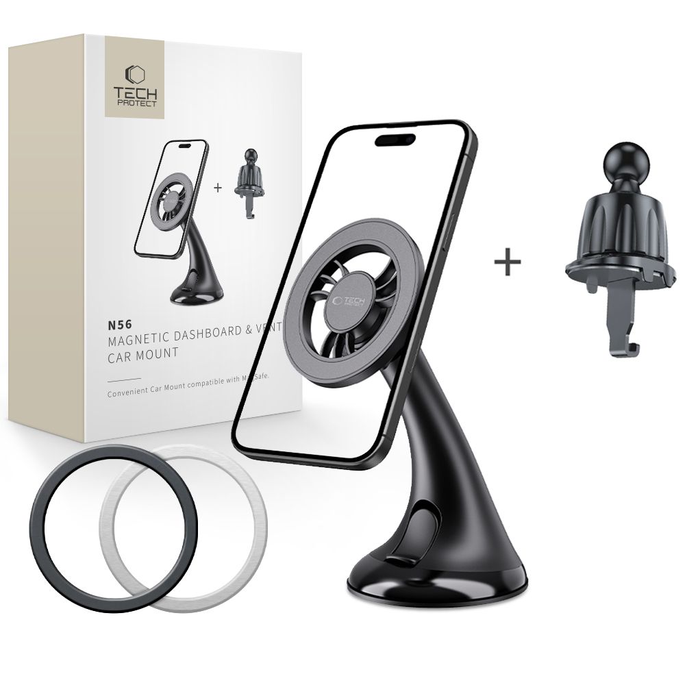 Tech-Protect N56 turētājs priekš paneļa, vējstikla vai ventilācijas atveres stiprinājuma - melns