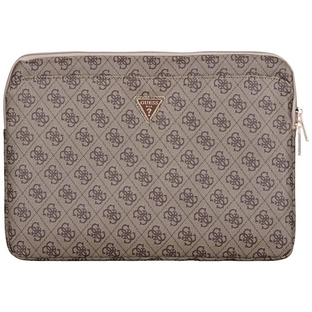 Guess 4G rāvējslēdzēja kabatas apvalks ar trīsstūra logotipu 14" klēpjdatoram - brūns