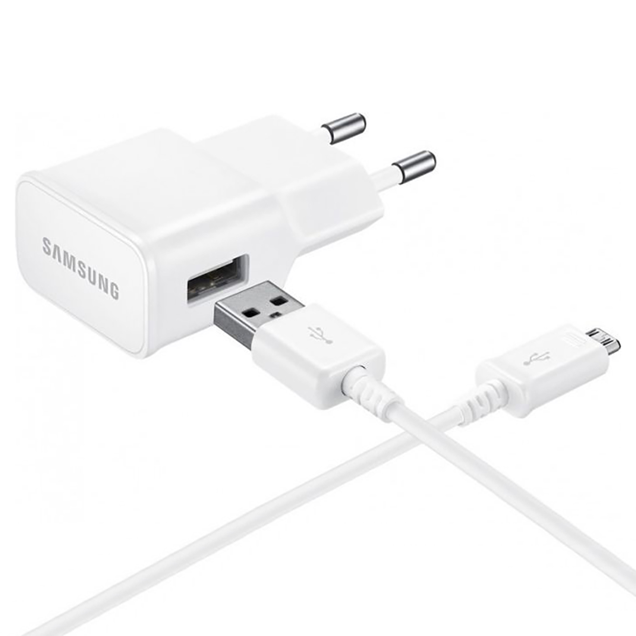 Samsung EP-TA50EWE 8W USB-A sienas lādētājs ar MicroUSB kabeli ECB-DU4AWE (Bulk - aizstājējiepakojums) - balts