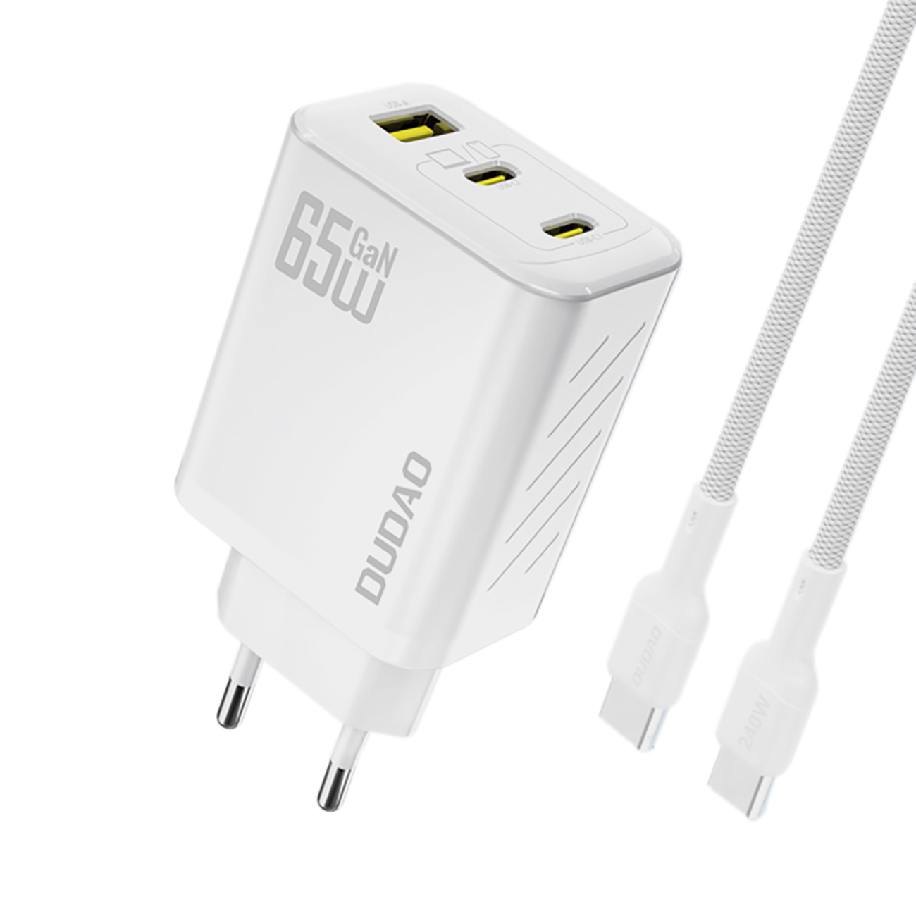 Dudao A29C 65W GaN sienas lādētājs + USB-C kabelis - balts