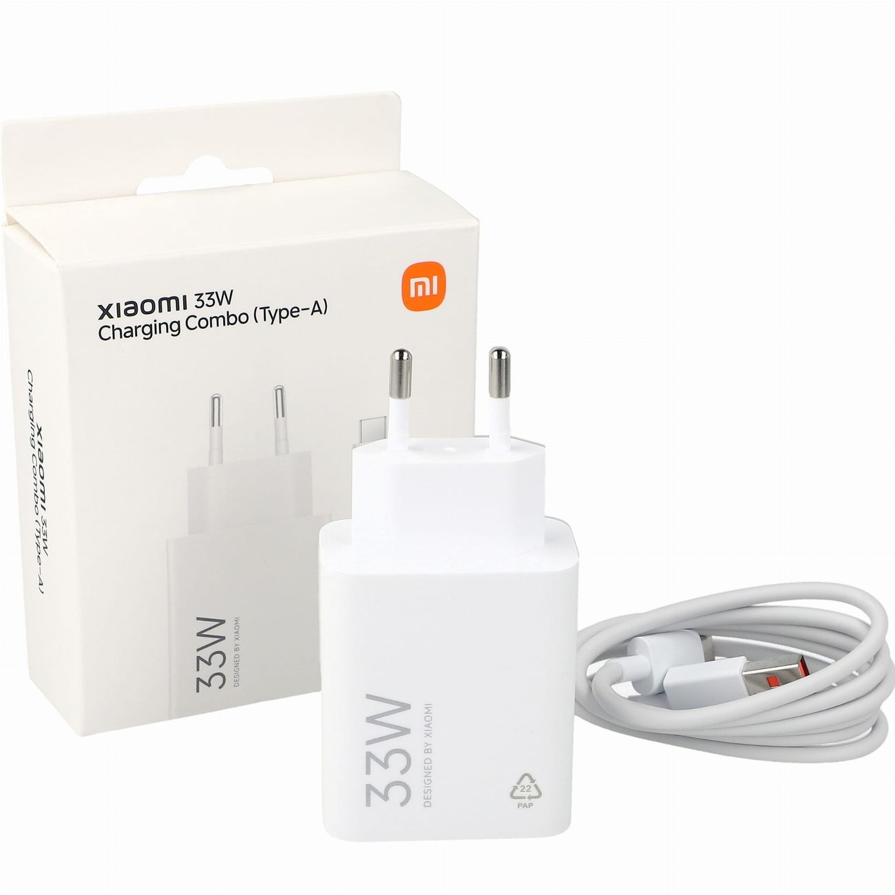 Xiaomi MDY-16-EF 1xUSB-A 33W sienas lādētājs ar 3A USB-C kabeli - balts