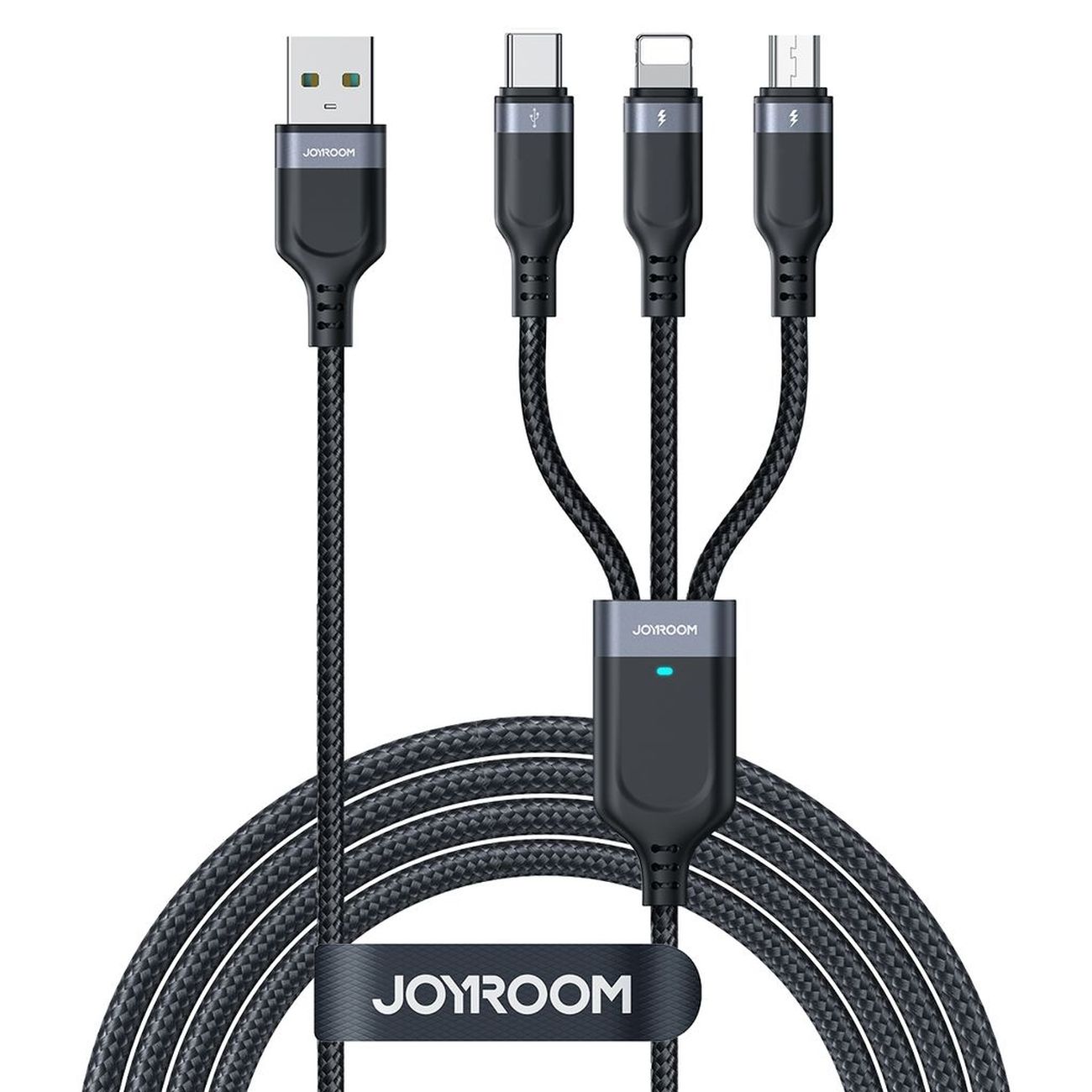Joyroom S-A18 3in1 3,5A USB-A - Lightning+USB-C+MicroUSB kabelis 1,2 m - melns