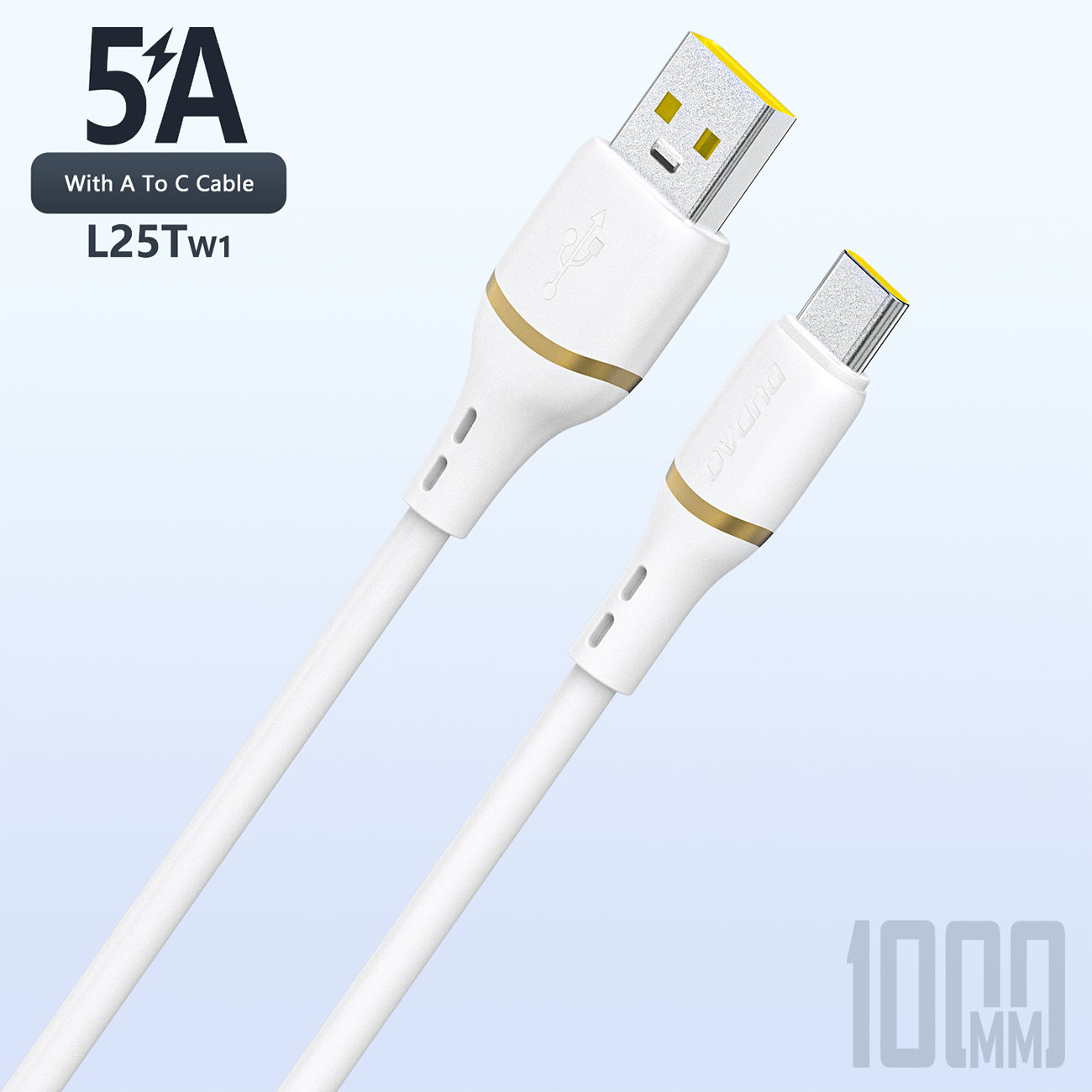 Dudao L25T USB-A - USB-C silikona kabelis 5A 1m - balts