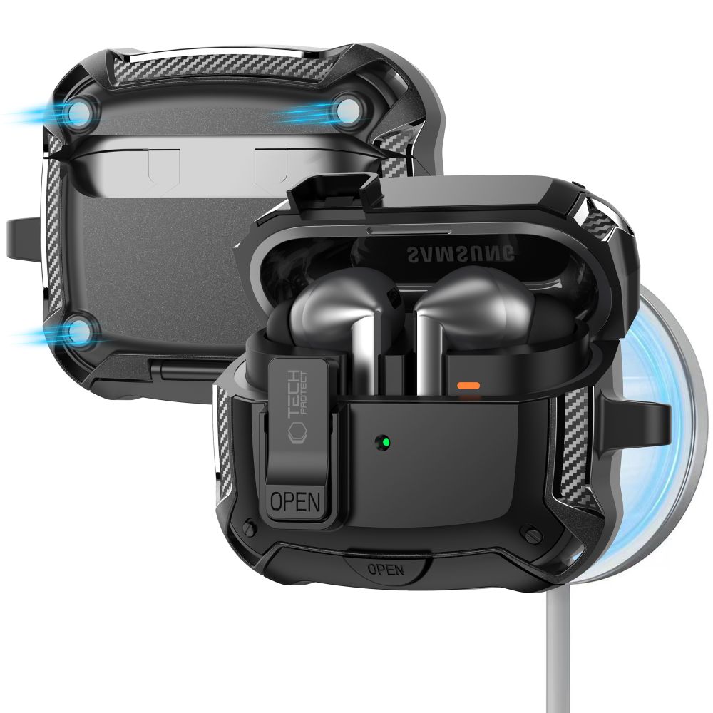 Tech-Protect silikona apvalks ar āķi Samsung Galaxy Buds 3 / 3 FE / 3 Pro austiņām - melns