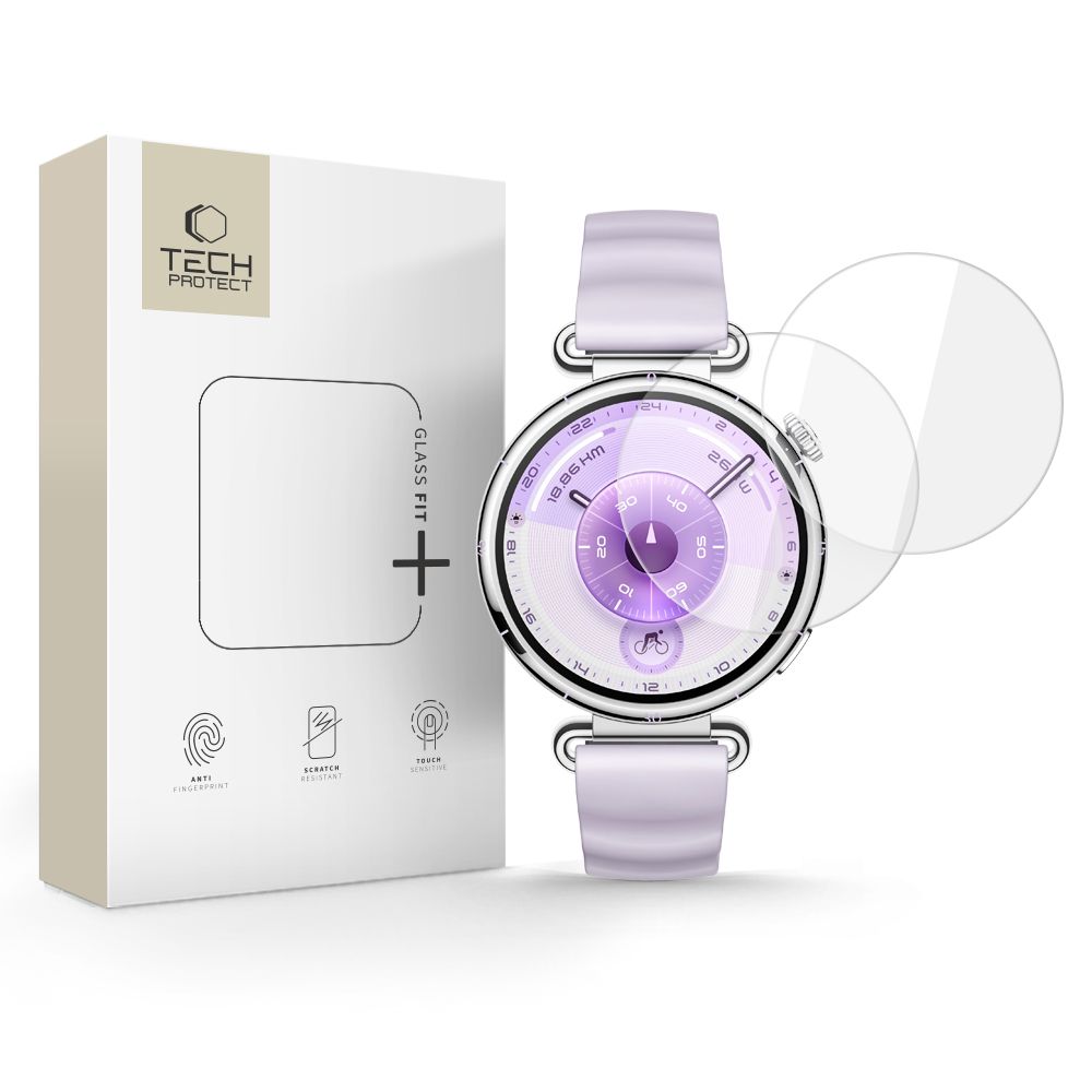 Tech-Protect Glass Fit+ 2 gabalu rūdītā stikla komplekts Huawei Watch GT 6 41mm pulkstenim - caurspīdīgs