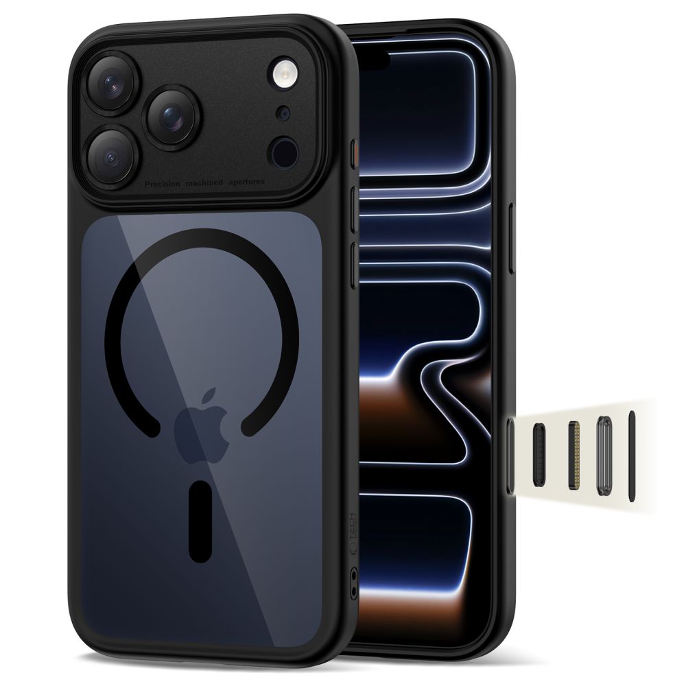 Tech-Protect Magpeak Magsafe CC futrālis iPhone 17 Pro Max - caurspīdīgi melns