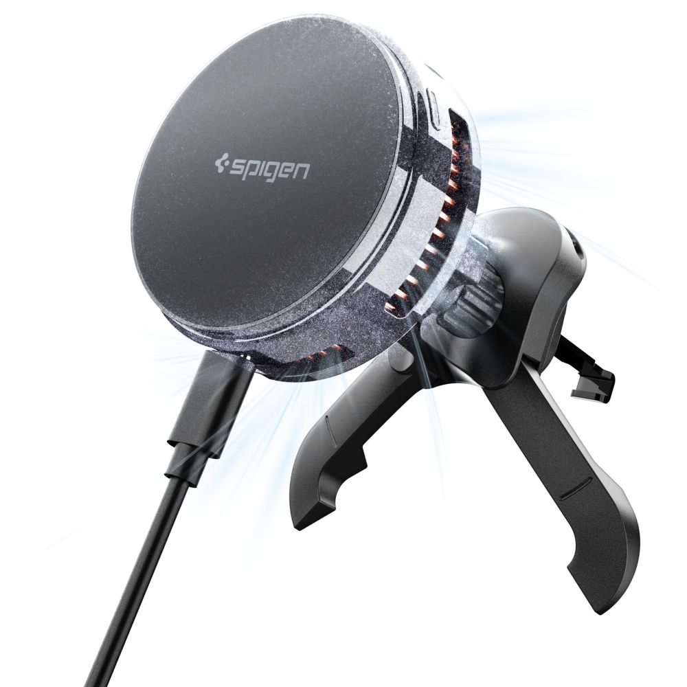 Spigen Essential EV25MFAQ Magnetic MagSafe auto gaisa atveru turetajs - Melns