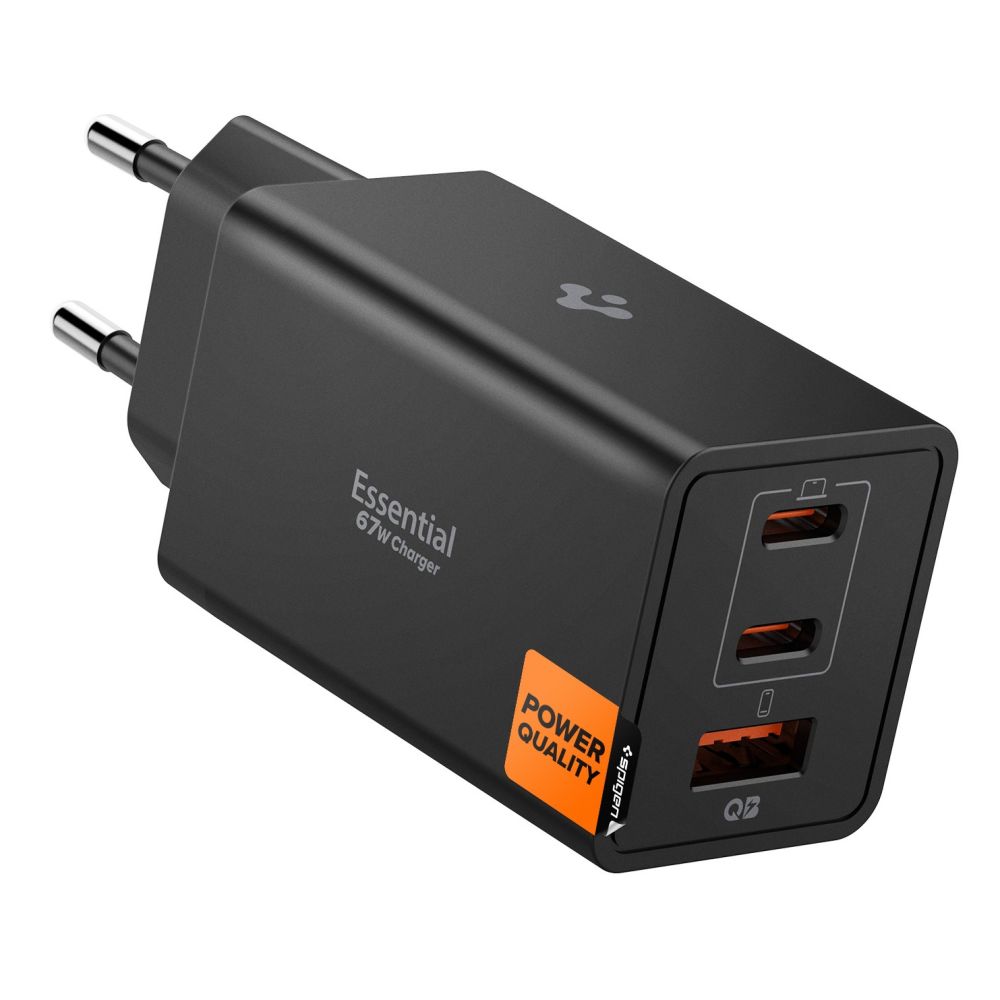 Spigen Essential EE673EU 3 portu ladetajs 2xUSB-C 1xUSB-A 67W - Melns
