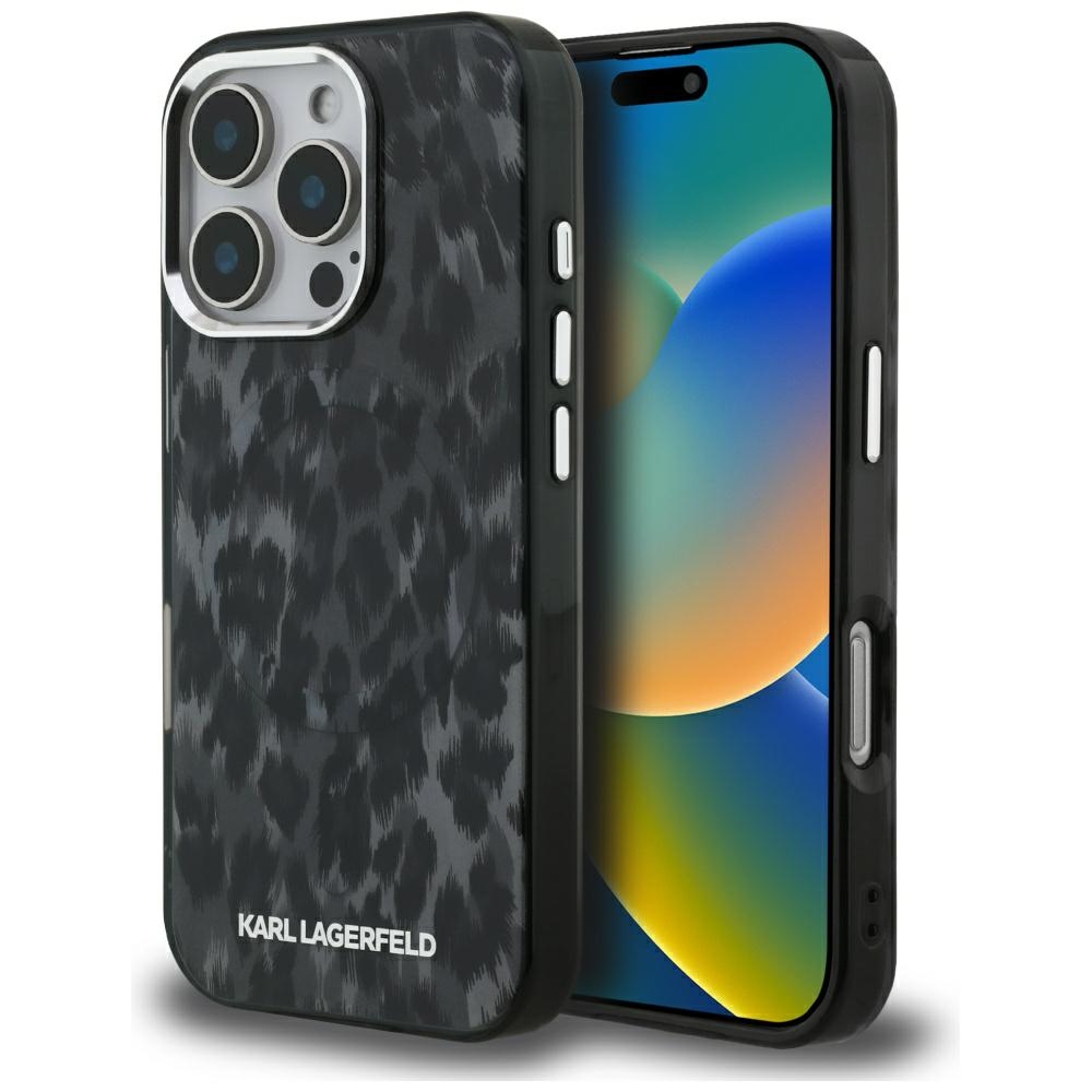 Karl Lagerfeld IML Leopard Pattern MagSafe macins iPhone 16 Pro Max - melns