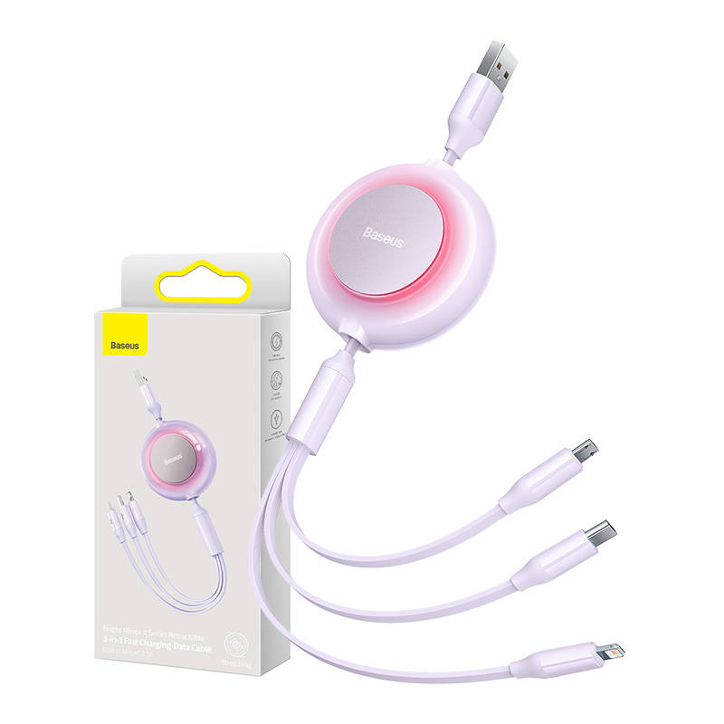 Baseus Bright Mirror 2, 3-in-1 USB 3-in-1 kabelis micro USB / USB-C / Lightning 3,5A 1,1 m (violets)