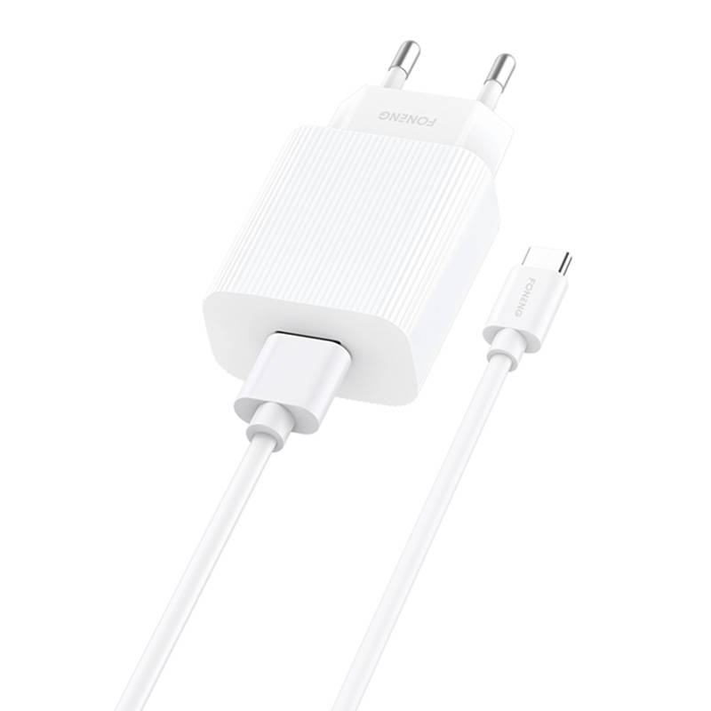 Ātrais lādētājs Foneng 1x USB EU28 12W QC 3.0 + USB Type C kabelis