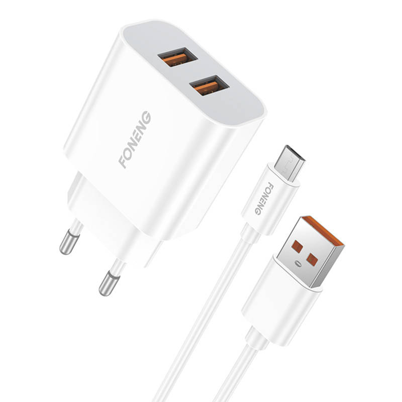 Ātrais lādētājs Foneng 2x USB EU45 12W + USB Micro kabelis