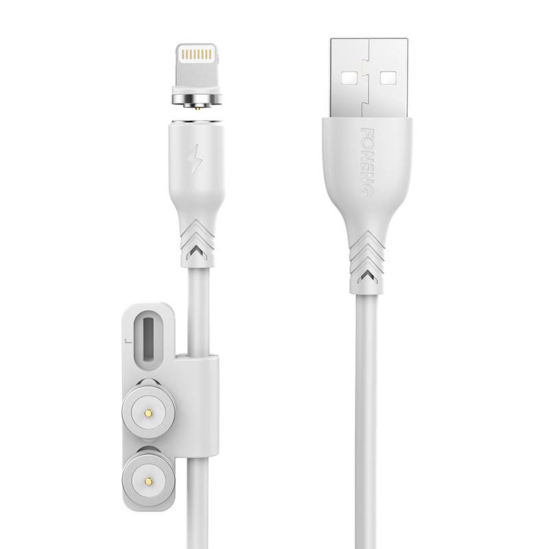 Foneng X62 magnētiskais 3in1 USB uz USB-C / Lightning / Micro USB kabelis, 2.4A, 1m (balts)