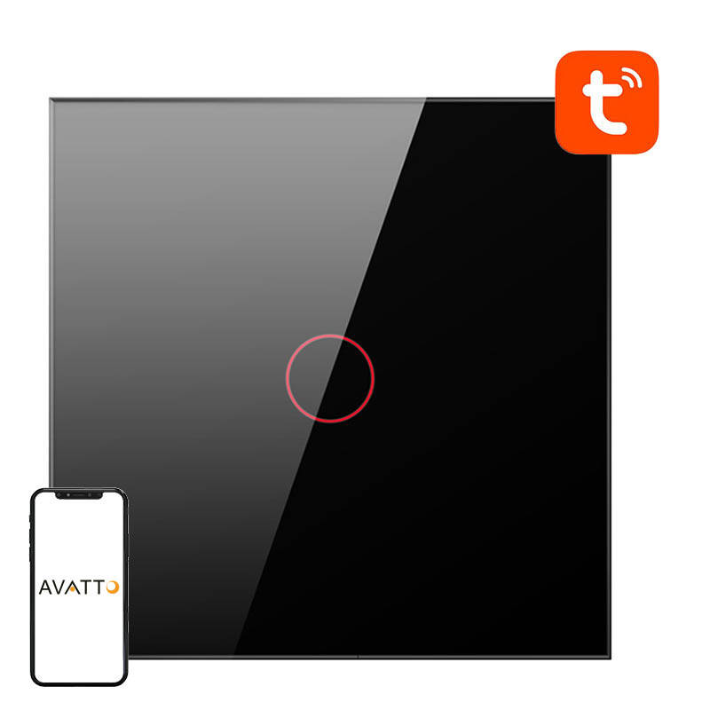 Viedais gaismas slēdzis WiFi Avatto TS02-EU-B1 1 Way TUYA (melns)