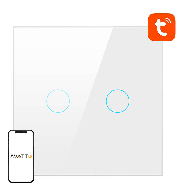 Smart Light Switch WiFi Avatto TS02-EU-W2 2 Way TUYA (balts)