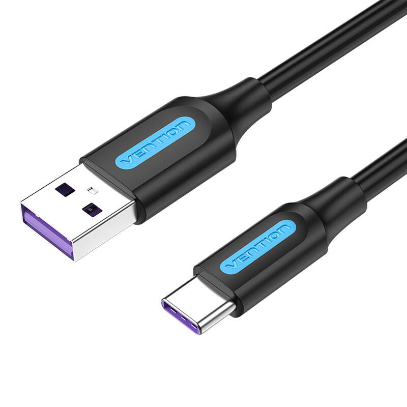 USB 2.0 A uz USB-C kabelis Vention CORBI, 5A, 3 m, melns PVC