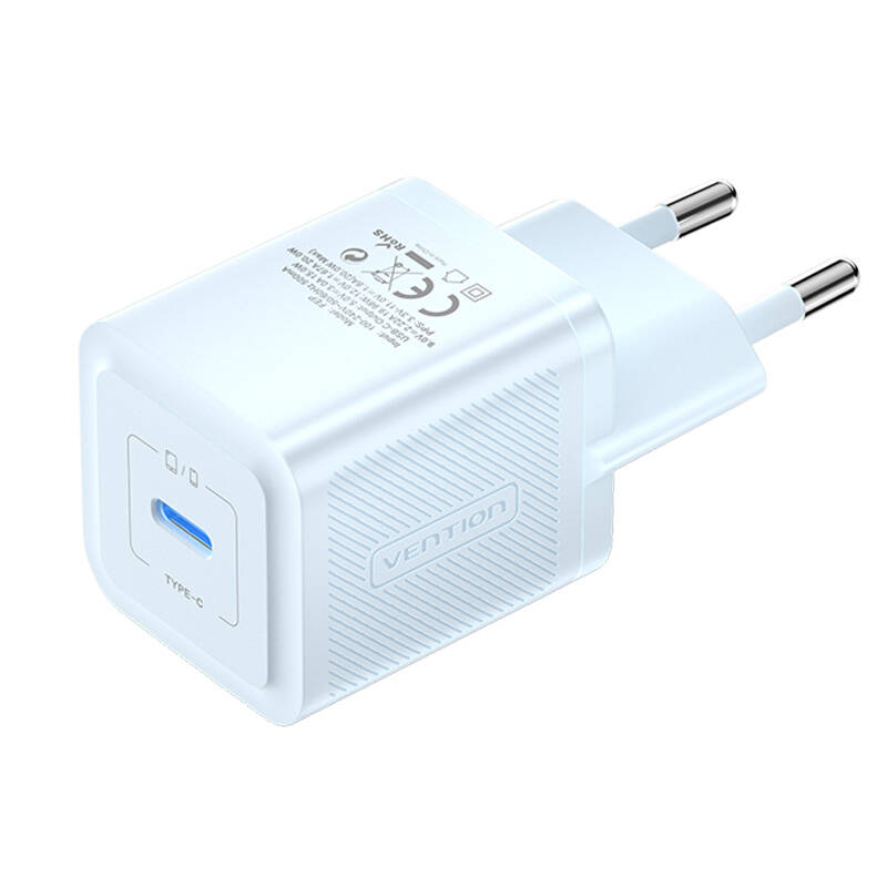 Sienas lādētājs, Vention, FEPL0-EU, USB-C, 20 W, GaN (zils)