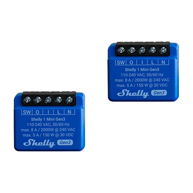 Shelly 1 Mini Gen3 2 gab. kontrolieru komplekts, WiFi/Bluetooth
